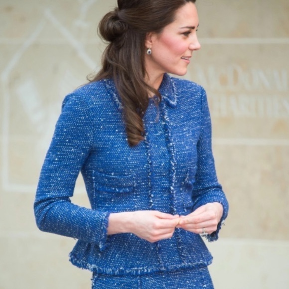 Rebecca Taylor Tweed Blue Fringe Trim Woven Blazer ASO Kate Middleton Old Money - Picture 2 of 12